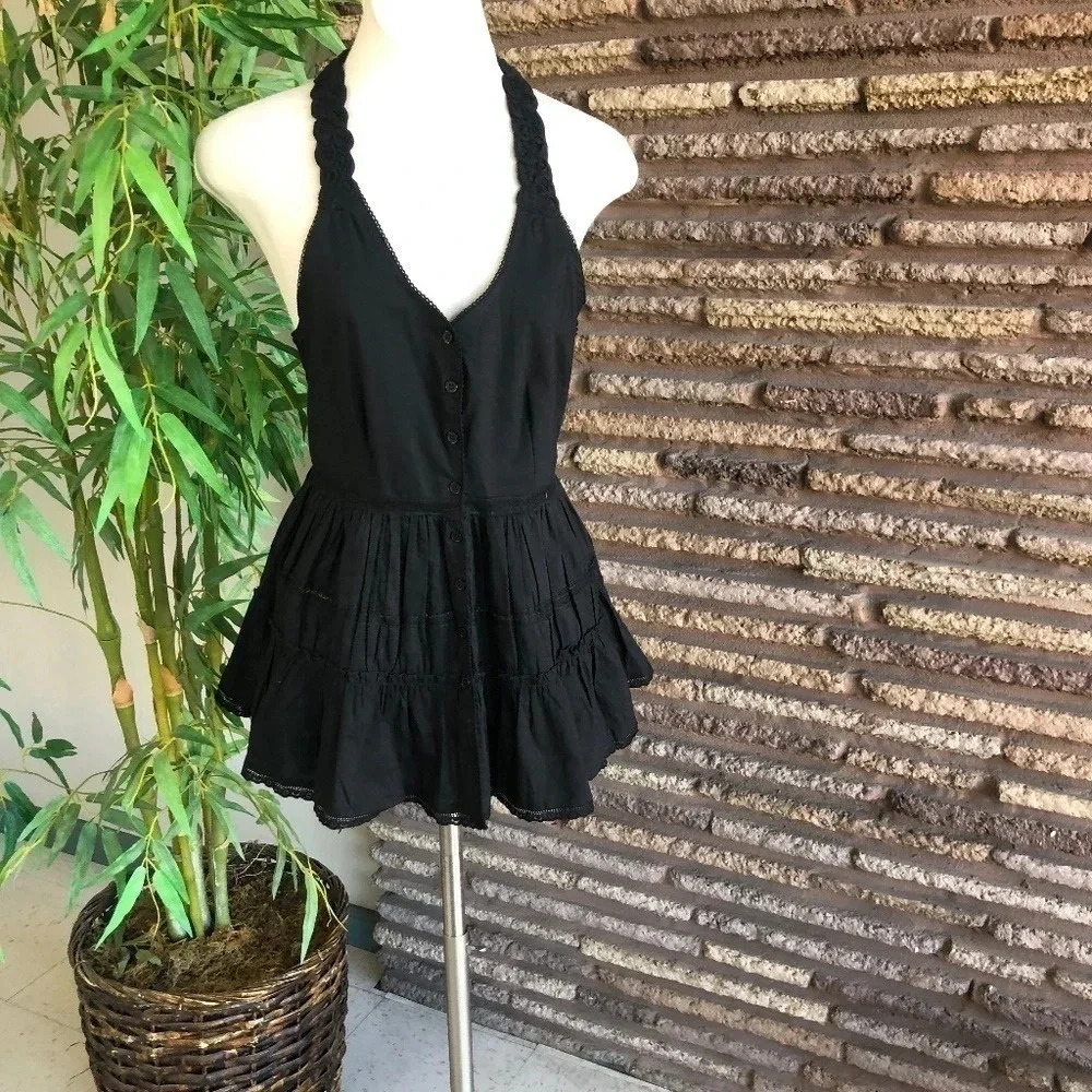 Alberto Makali Black Halter 100% Cotton Skater Dress L NWOT